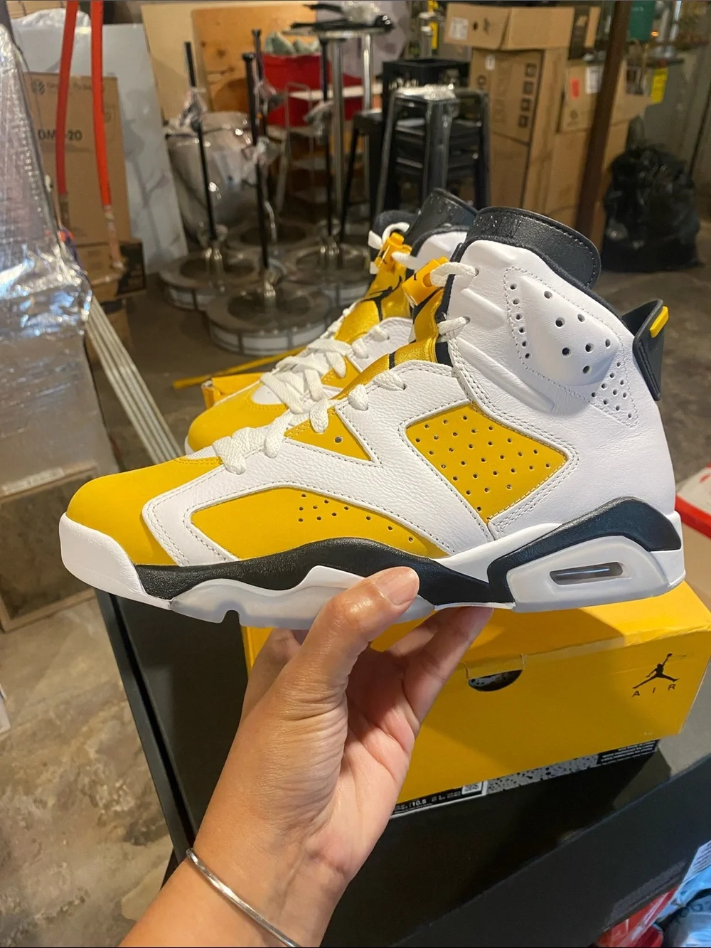 Jordan Retro 6 White and Yellow Sneakers
